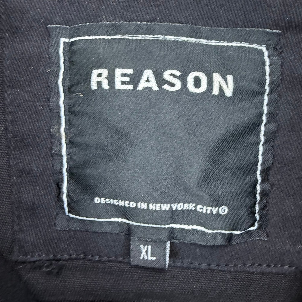 Reason Mens Graffiti Graphic Denim Jacket Black Red Blue XL Streetwear Skull - Picture 2 of 8